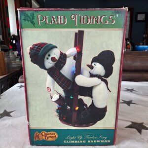 Cracker Barrel Plaid Tidings 16" Snowmen On Ladder Country Christmas READ